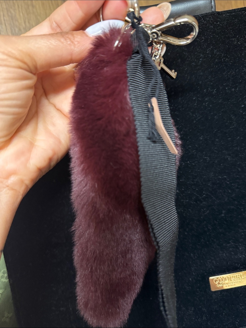 Miu Miu Faux Fur Keychain Charm in Burgundy